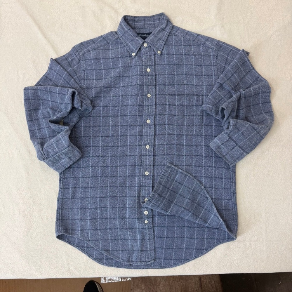 Brooks Brothers Flannel Shirt Men M Blue Plaid Vintage Long Sleeve Button Down